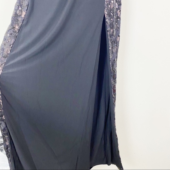 LRL LAUREN RALPH LAUREN Evening Gown Black Sequin Nude Lining Slimming Pleats 4 - Picture 3 of 9